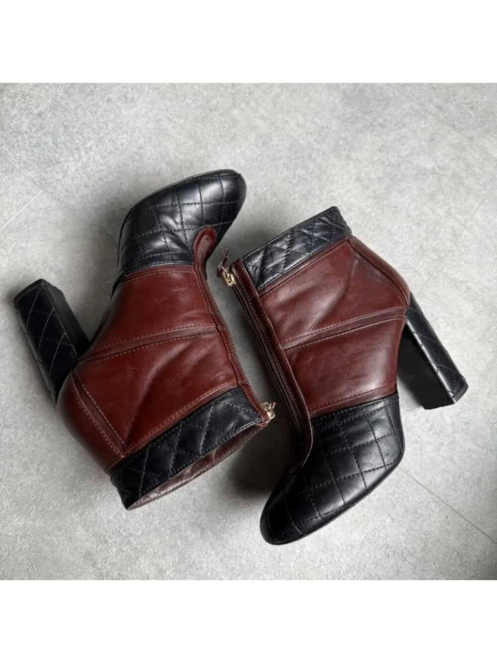 Chanel Quilted Coco Mark Zip Up Boots Leather Brown Black Bicolor 37 C 24 cm